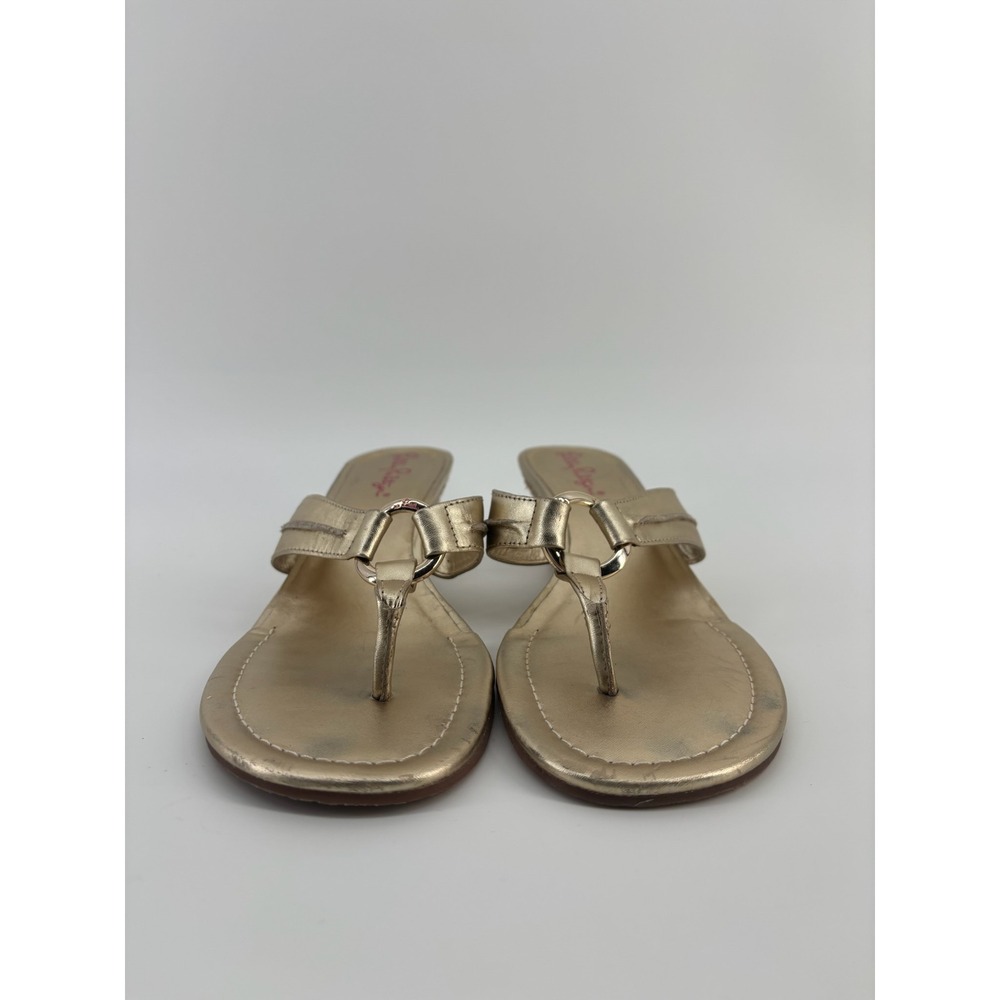 Lilly Pulitzer Gold Metallic Wedge Sandals Ring Thong Straw Heel Womens 9